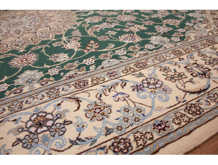 Fine Persian carpet  Nain 9la with silk 310x200 cm Green