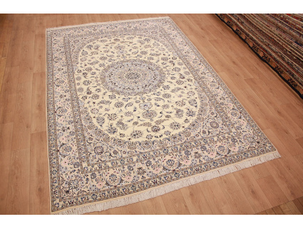 Persian carpet "Nain" 9la with Silk 353x249 cm Beige