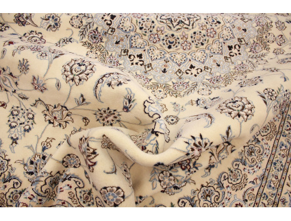 Persian carpet "Nain" 9la with Silk 353x249 cm Beige