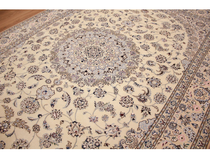 Persian carpet "Nain" 9la with Silk 353x249 cm Beige