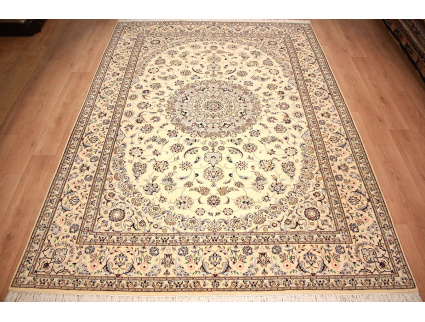 Persian carpet Nain 9la wool and silk 350x250 cm Beige