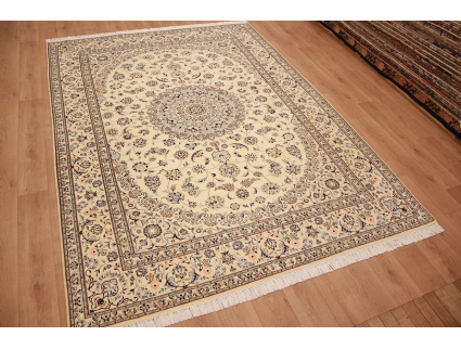 Persian carpet Nain 9la wool and silk 350x250 cm Beige