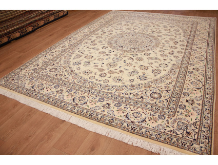 Persian carpet Nain 9la wool and silk 350x250 cm Beige