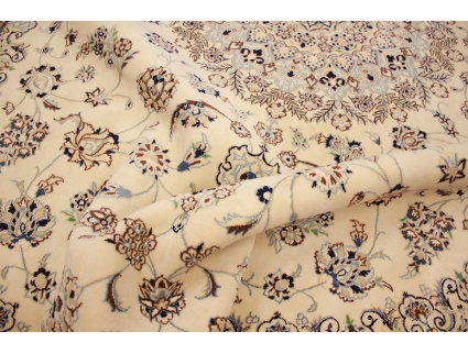 Persian carpet Nain 9la wool and silk 350x250 cm Beige