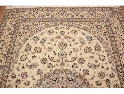 Persian carpet Nain 9la wool and silk 350x250 cm Beige