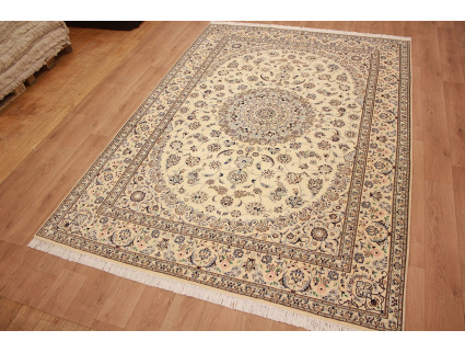 Persian carpet Nain 9la wool and silk 350x250 cm Beige