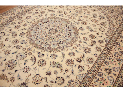 Persian carpet Nain 9la wool and silk 350x250 cm Beige