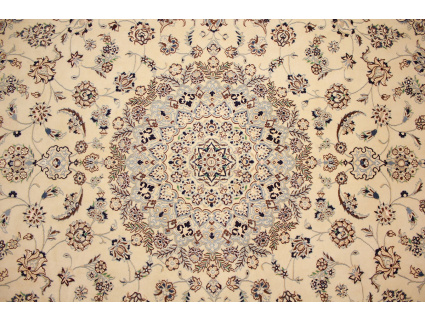 Persian carpet Nain 9la wool and silk 350x250 cm Beige