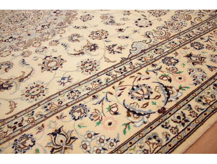 Persian carpet Nain 9la wool and silk 350x250 cm Beige