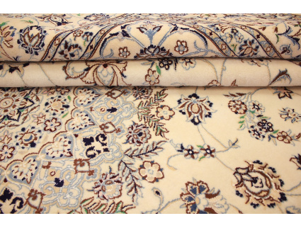 Persian carpet Nain 9la wool and silk 350x250 cm Beige