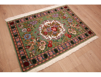 Perserteppich Ghom Orient Teppich 90x69 cm Grün