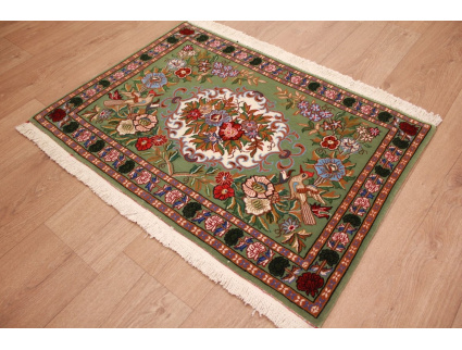 Fine Persian carpet Ghom Wool 90x69 cm Green