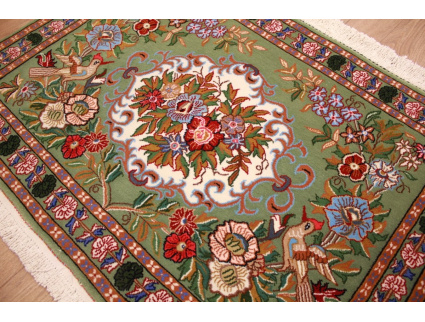 Fine Persian carpet Ghom Wool 90x69 cm Green