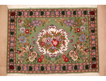 Perserteppich Ghom Orient Teppich 90x69 cm Grün