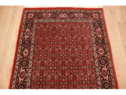 Persian carpet Bidjar virgin wool with silk 151x79 cm Red