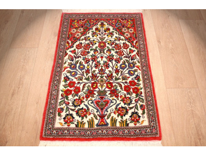 Fine Persian carpet Ghom Wool 91x60 cm Beige