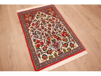 Fine Persian carpet Ghom Wool 91x60 cm Beige