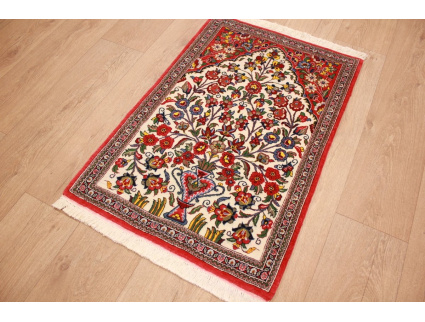 Fine Persian carpet Ghom Wool 91x60 cm Beige