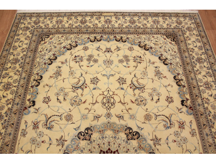 Perser Teppich Nain 6 La mit Seide 310x205 cm Beige