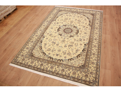 Perser Teppich Nain 6 La mit Seide 310x205 cm Beige