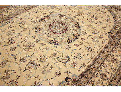 Perser Teppich Nain 6 La mit Seide 310x205 cm Beige