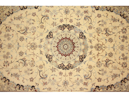 Perser Teppich Nain 6 La mit Seide 310x205 cm Beige