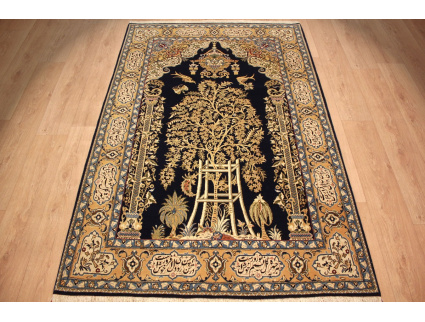 Antique Persian carpet Qum 208x134 cm Wool and Silk