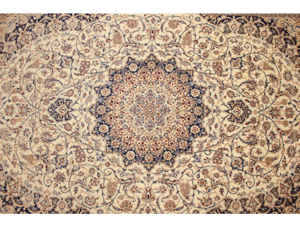 Persian carpet Nain 4La with silk 318x211 cm Beige