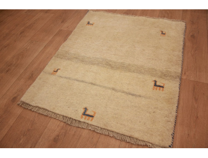 Nomadic Persian carpet Gabbeh wool 107x89 cm Beige