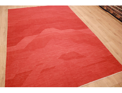 Vintage carpet modern used look overdyed Red 290x199 cm Kelim